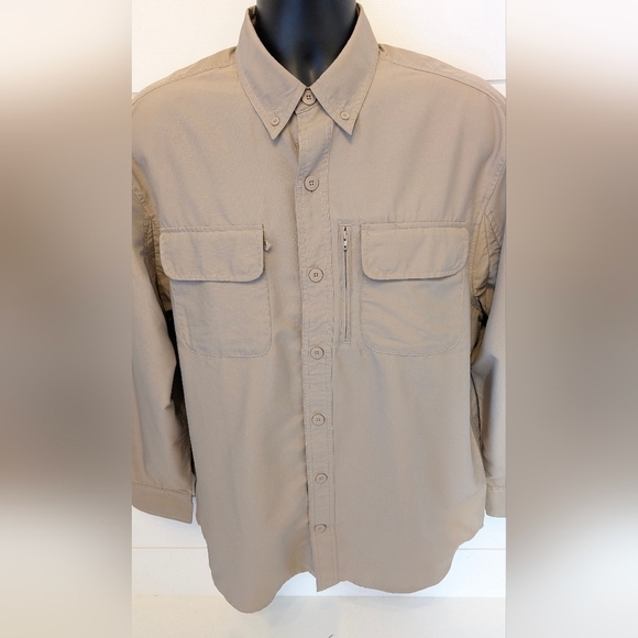 Duluth Trading Co. Cool Plus Long Sleeve Button Up Shirt Men's M Beige - Picture 2 of 8
